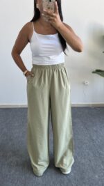 Bol Paça Modal Tensel Pantolon - Yeşil - Görsel 7