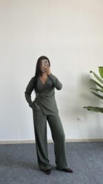 Bonita Kruvaze Yaka Aksesuarlı Takım - Haki - Görsel 3