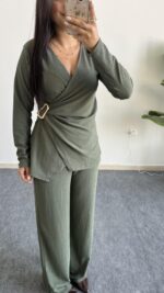 Bonita Kruvaze Yaka Aksesuarlı Takım - Haki - Görsel 6