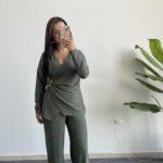 Bonita Kruvaze Yaka Aksesuarlı Takım - Haki