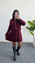 Bordo Çelik Örme Triko Takım - Görsel 12