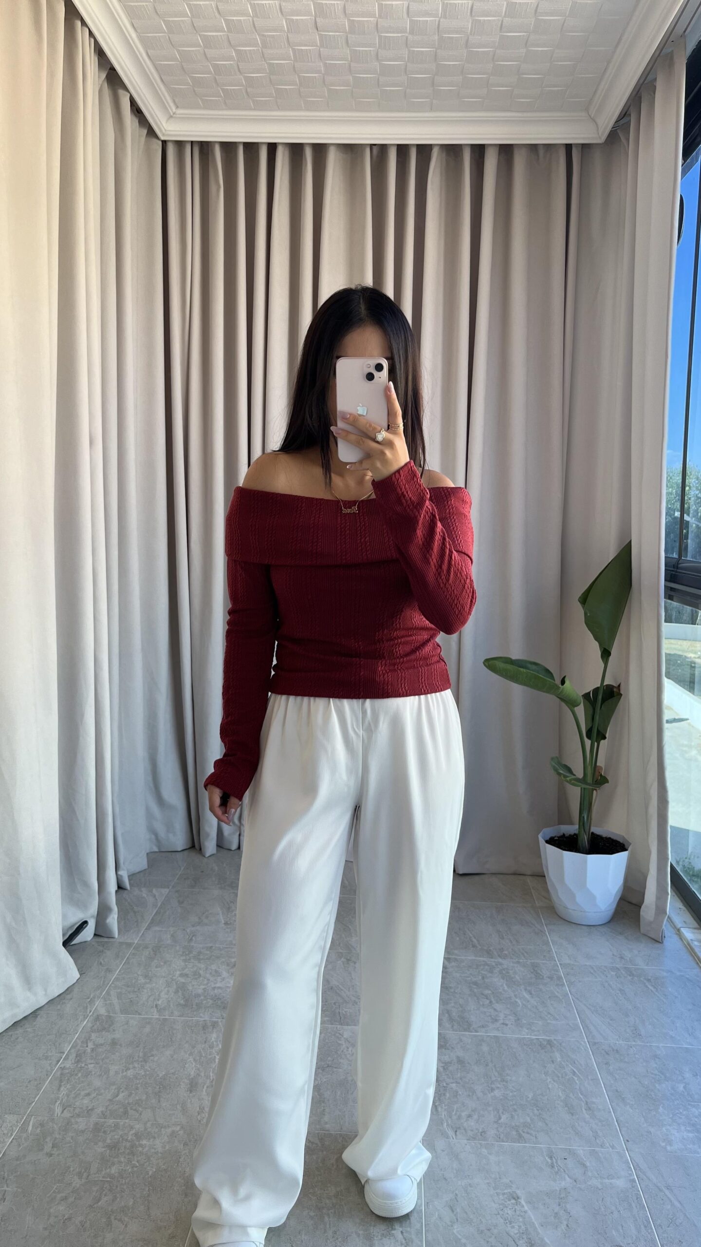 bordo-madonna-yaka-bluz-046-2319e0.jpeg Rose Bordo Madonna Yaka Bluz - Görsel 1