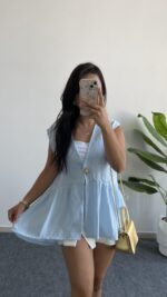 Carlo Yıldız Düğmeli Tensel Bluz -  Bebe Mavi - Görsel 4