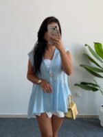 Carlo Yıldız Düğmeli Tensel Bluz -  Bebe Mavi