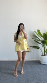 Carlo Yıldız Düğmeli Tensel Bluz - Sarı - Görsel 6