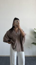 Carlos Kısa Kol Tensel Gömlek - Kahve