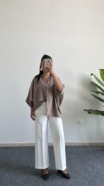 Carlos Kısa Kol Tensel Gömlek - Kahve - Görsel 3