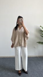 Carlos Kısa Kol Tensel Gömlek - Taş - Görsel 3