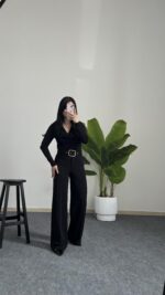 Caroline Kemerli Crep Pantolon  - Siyah - Görsel 3