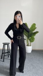 Caroline Kemerli Crep Pantolon  - Siyah - Görsel 6