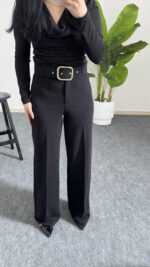 Caroline Kemerli Crep Pantolon  - Siyah - Görsel 5