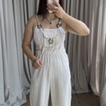 Çizgili Naturel Keten Tulum