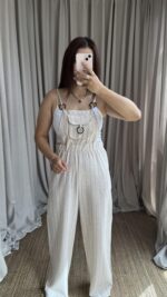 Çizgili Naturel Keten Tulum