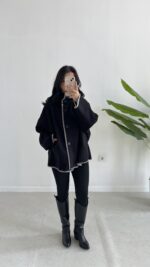 Çoban Dikişli Kaşe Panço - Siyah - Görsel 2