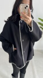 Çoban Dikişli Kaşe Panço - Siyah - Görsel 3