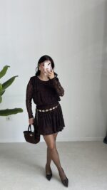 Dantel Elbise - Kahve - Görsel 6