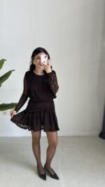 Dantel Elbise - Kahve - Görsel 5