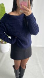 Degaje Yaka Kazak - Lacivert - Görsel 8