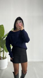 Degaje Yaka Kazak - Lacivert - Görsel 4