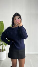 Degaje Yaka Kazak - Lacivert - Görsel 6