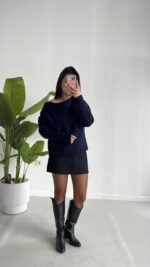 Degaje Yaka Kazak - Lacivert - Görsel 7