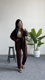 Diana Keten Takım - Kahverengi - Görsel 7