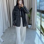 Divola Çizgili Siyah Gömlek