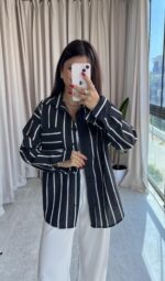 Divola Çizgili Siyah Gömlek - Görsel 6