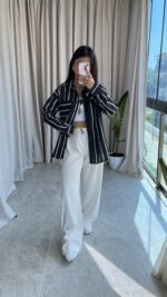 Divola Çizgili Siyah Gömlek - Görsel 3