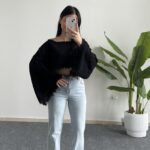 Duru İspanyol Kol Pamuk Crop - Siyah