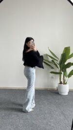 Duru İspanyol Kol Pamuk Crop - Siyah - Görsel 5