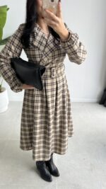 Ekose Kemerli Midi Elbise - Görsel 4