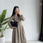 Ekose Kemerli Midi Elbise