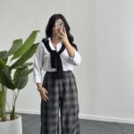 Ekose Palazzo Pantolon - Gri