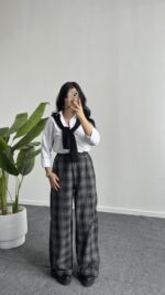 Ekose Palazzo Pantolon - Gri