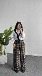 Ekose Palazzo Pantolon - Kahve