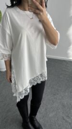 Elly Dantelli Kombine Tişört - Beyaz - Görsel 6