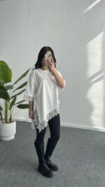 Elly Dantelli Kombine Tişört - Beyaz - Görsel 4