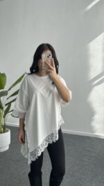 Elly Dantelli Kombine Tişört - Beyaz - Görsel 2