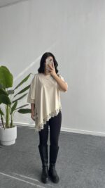 Elly Dantelli Kombine Tişört - Ekru - Görsel 5