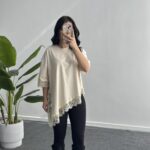 Elly Dantelli Kombine Tişört - Ekru