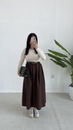 Eteği Poplin Bodyli Maxi Boy Kemerli Elbise - Kahve - Görsel 2