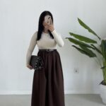 Eteği Poplin Bodyli Maxi Boy Kemerli Elbise - Kahve