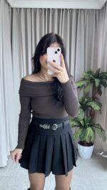 Evia Kaşkorse Madonna Yaka Bluz Kahverengi - Görsel 2