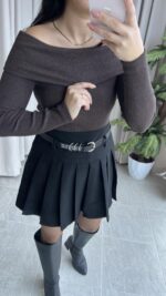 Evia Kaşkorse Madonna Yaka Bluz Kahverengi - Görsel 6