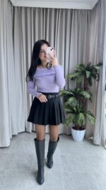 Evia Kaşkorse Madonna Yaka Bluz Lila