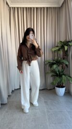 Eyra Oversize Pamuk Saten Gömlek Kahverengi