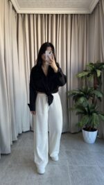 Eyra Oversize Pamuk Saten Gömlek Siyah