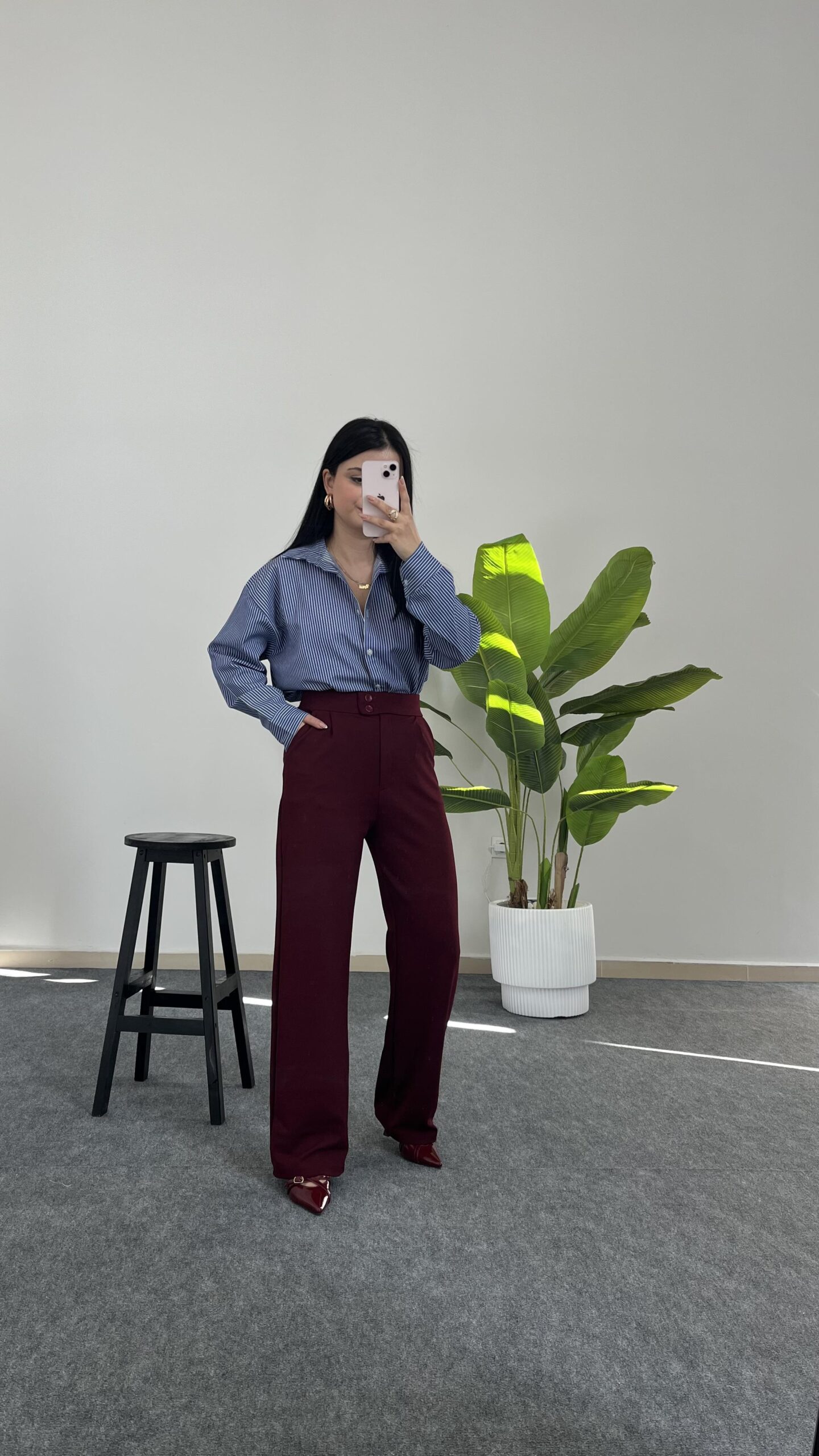 fancy-dugmeli-crep-pantolon-bordo-bda8-.jpeg Fancy Düğmeli Crep Pantolon - Bordo - Görsel 1