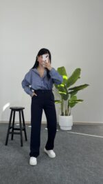 Fancy Düğmeli Crep Pantolon - Lacivert